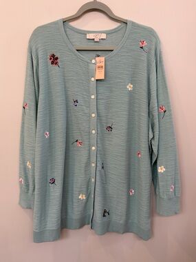 NWT Loft Plus Women's Button Front Cardigan Embroidered Floral Size 20/22